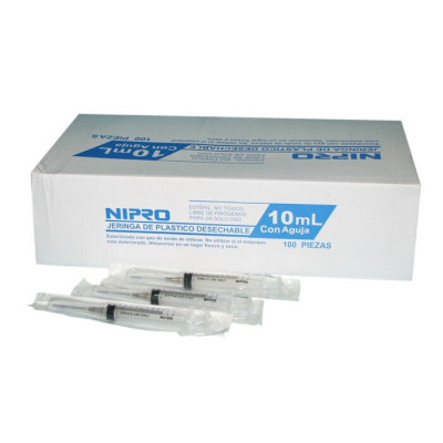 Jeringa 10ml aguja 22Gx32mm caja c/100 pzas Nipro