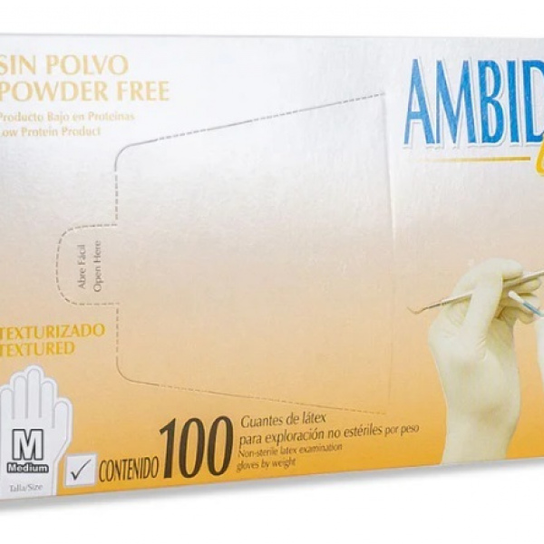 Guante de latex libre de polvo AMBIDERM CH, M, G.