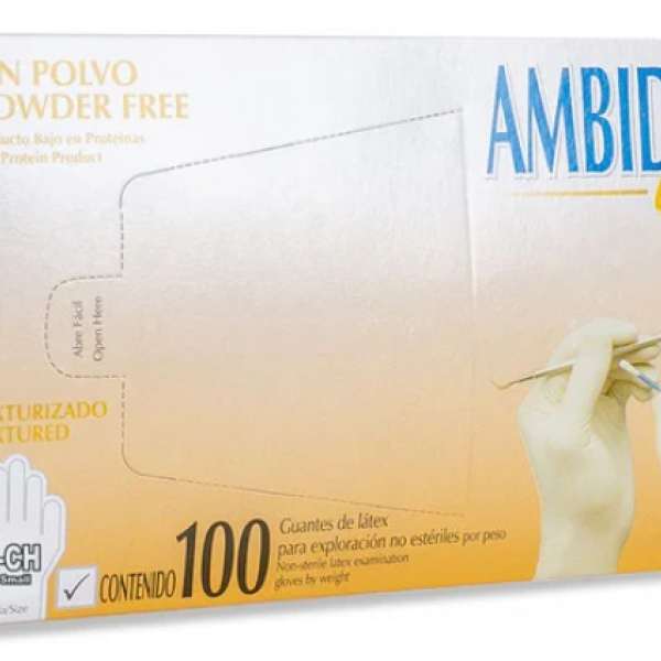 Guante de latex libre de polvo AMBIDERM CH, M, G.